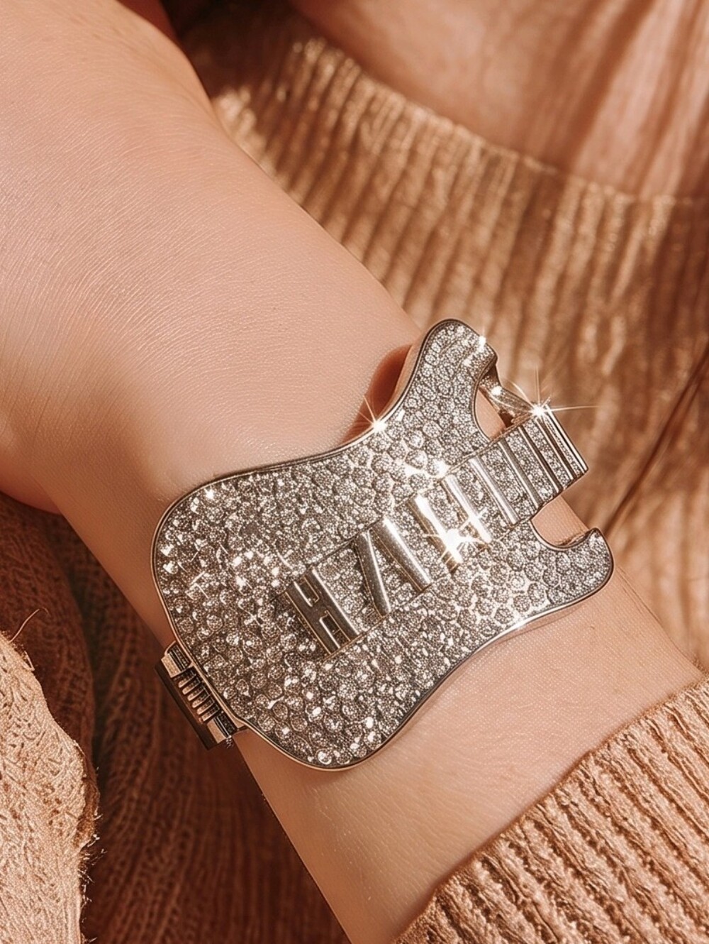 π£ GuitarπΈ Bling Wide Rhinestone Clamp Bangle Bracelet π€ FASHION Silvertone π